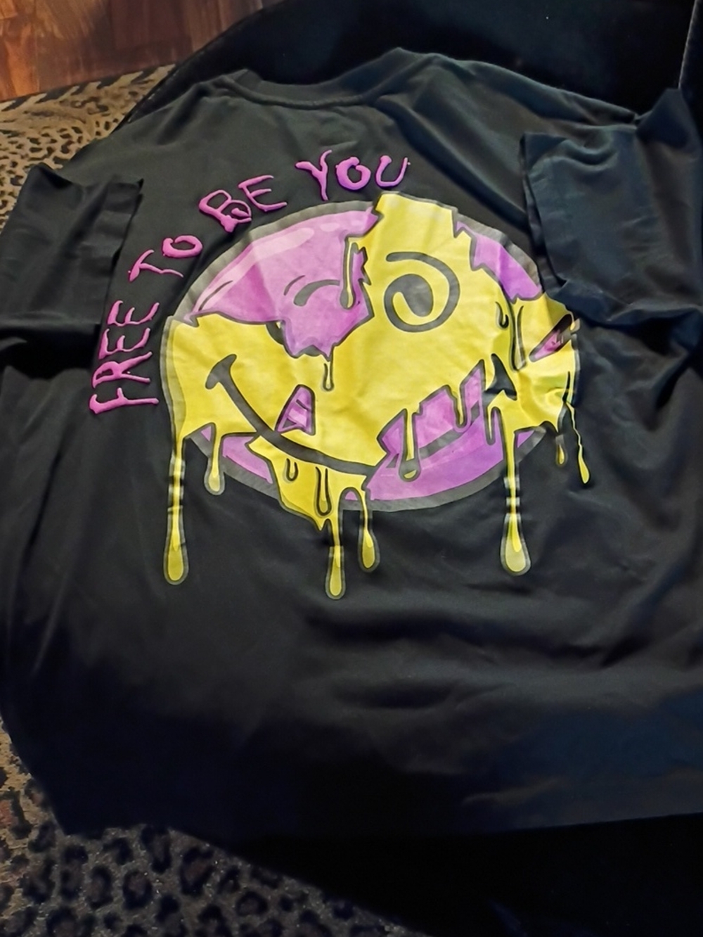 Free To Be You Black Short-Sleeve Graphic Tee - Yellow & Purple Drip Smiley